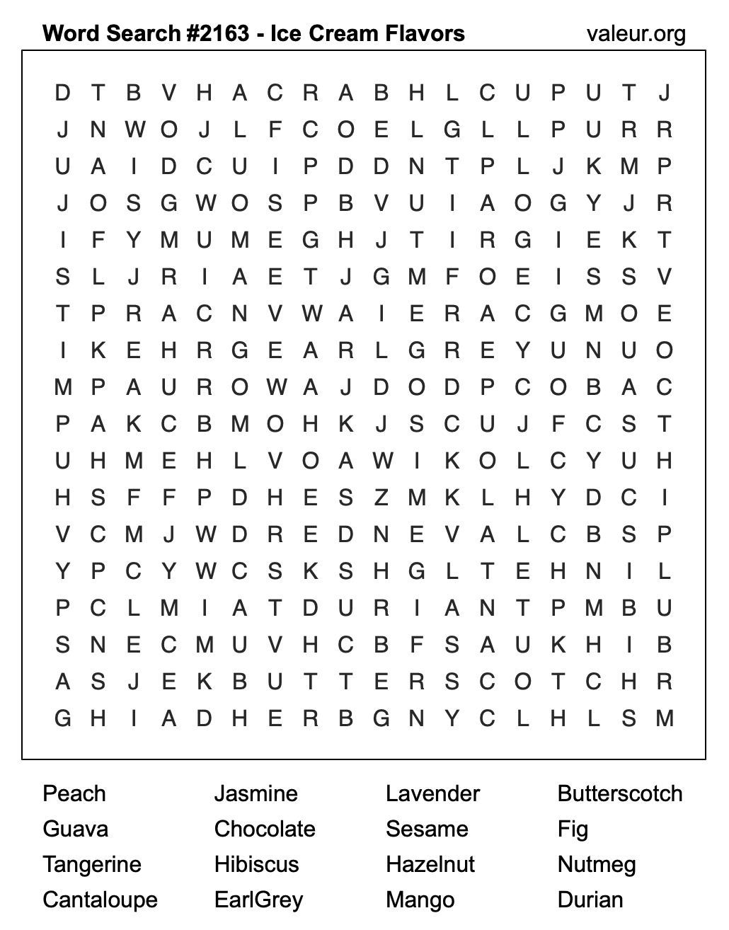 Word Search Puzzle with Ice Cream Flavors #2163