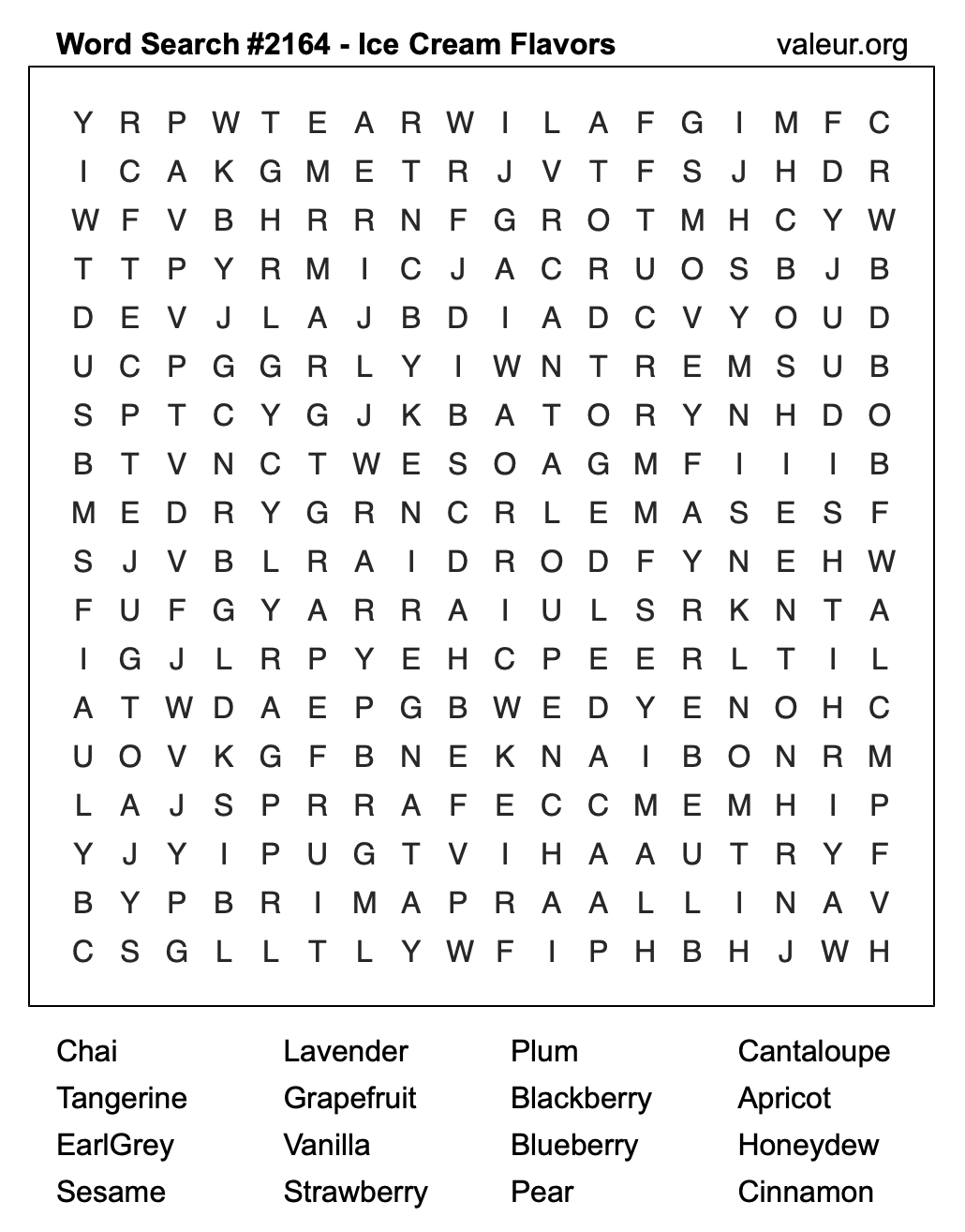 Word Search Puzzle with Ice Cream Flavors #2164