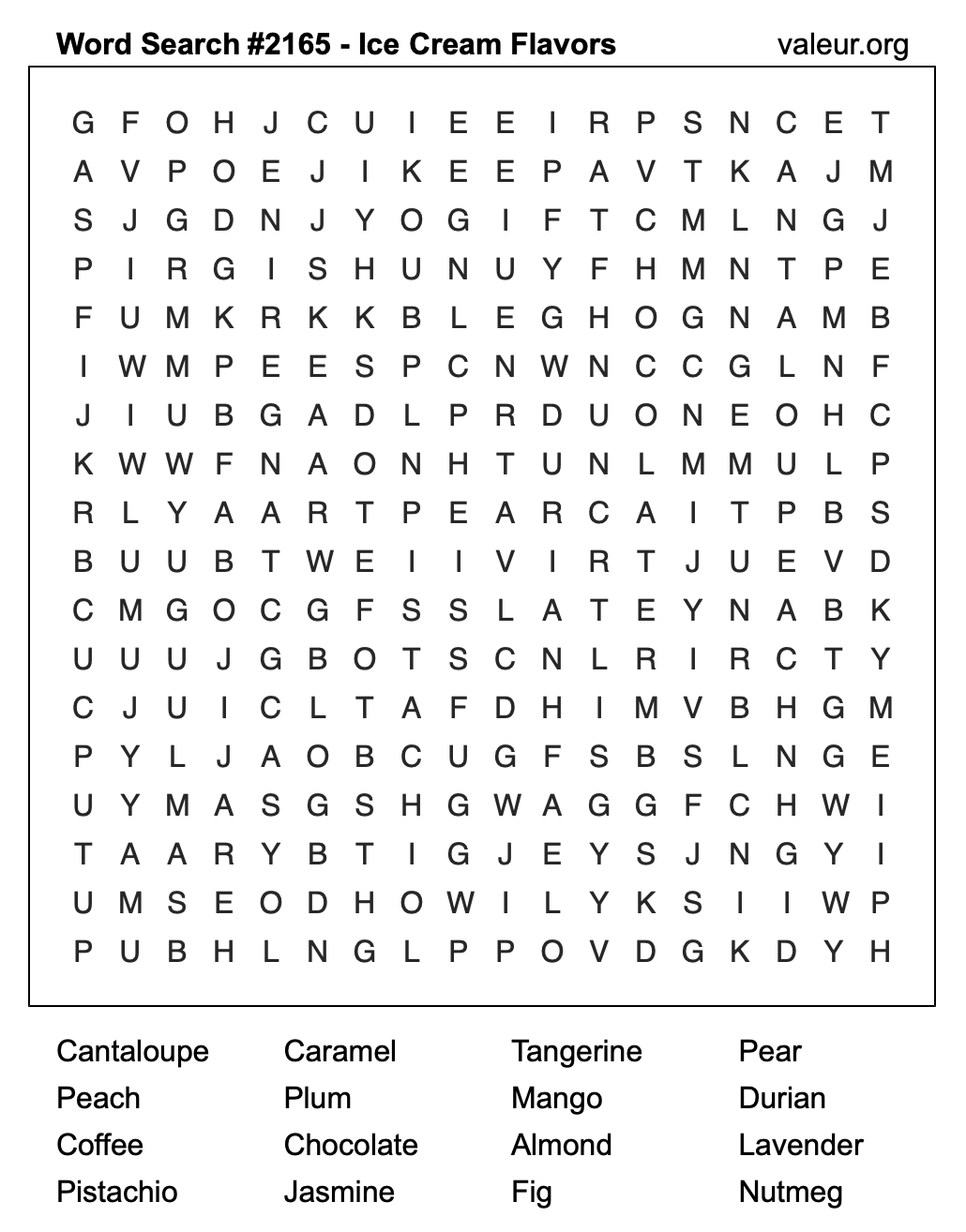 Word Search Puzzle with Ice Cream Flavors #2165