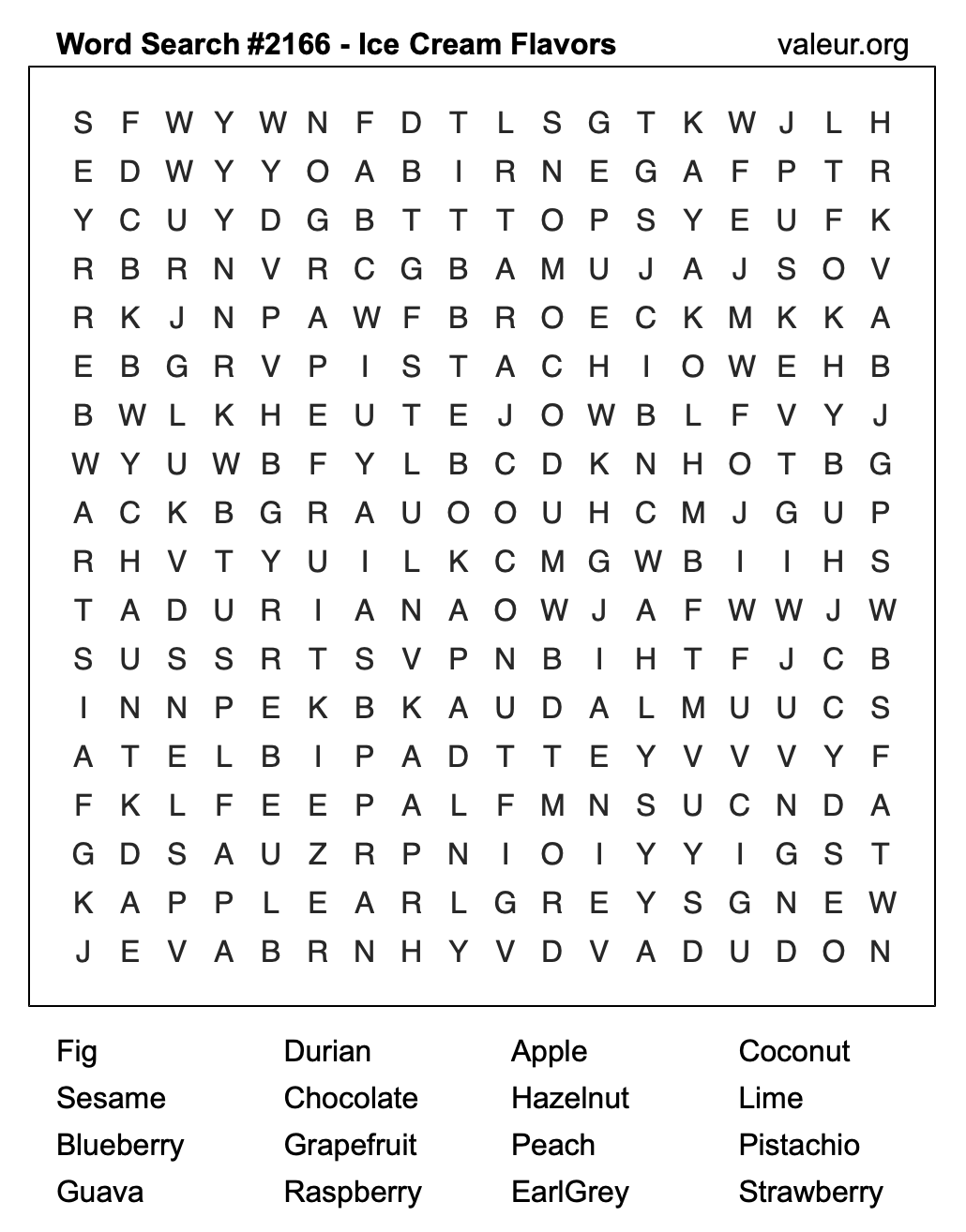 Word Search Puzzle with Ice Cream Flavors #2166