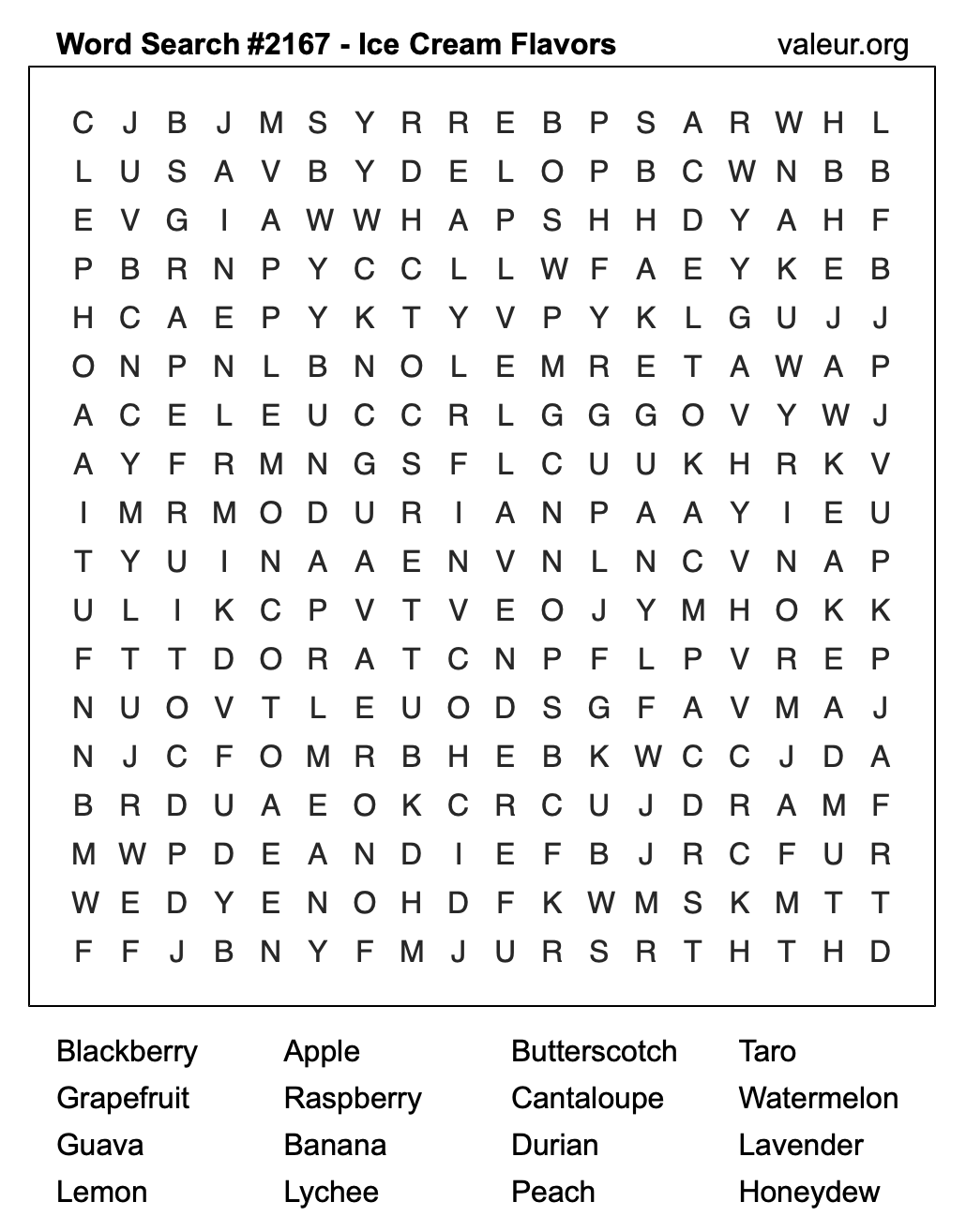 Word Search Puzzle with Ice Cream Flavors #2167