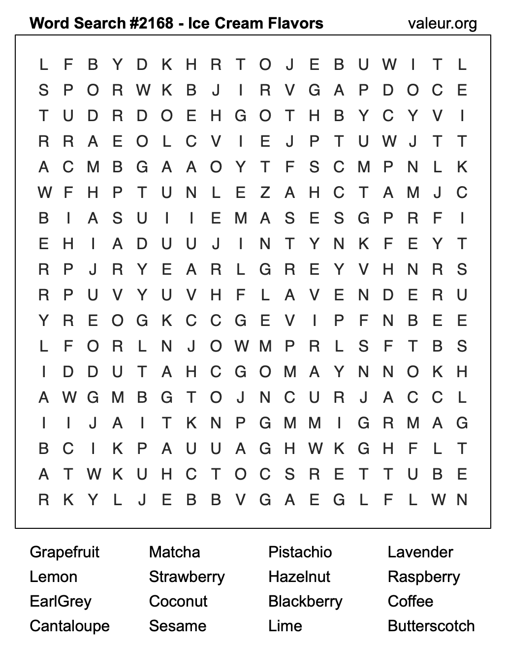 Word Search Puzzle with Ice Cream Flavors #2168