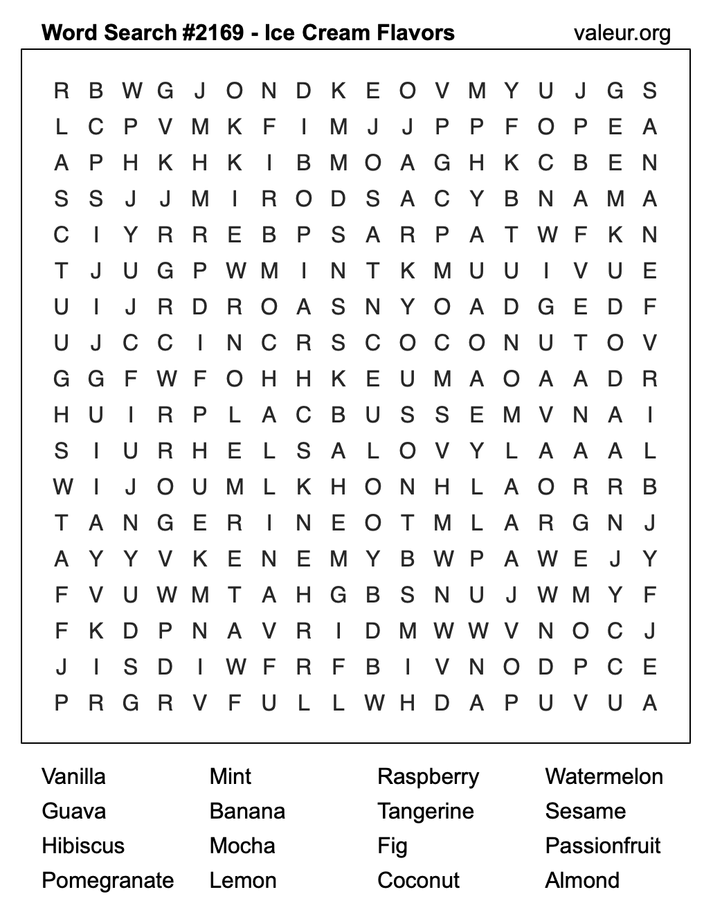 Word Search Puzzle with Ice Cream Flavors #2169