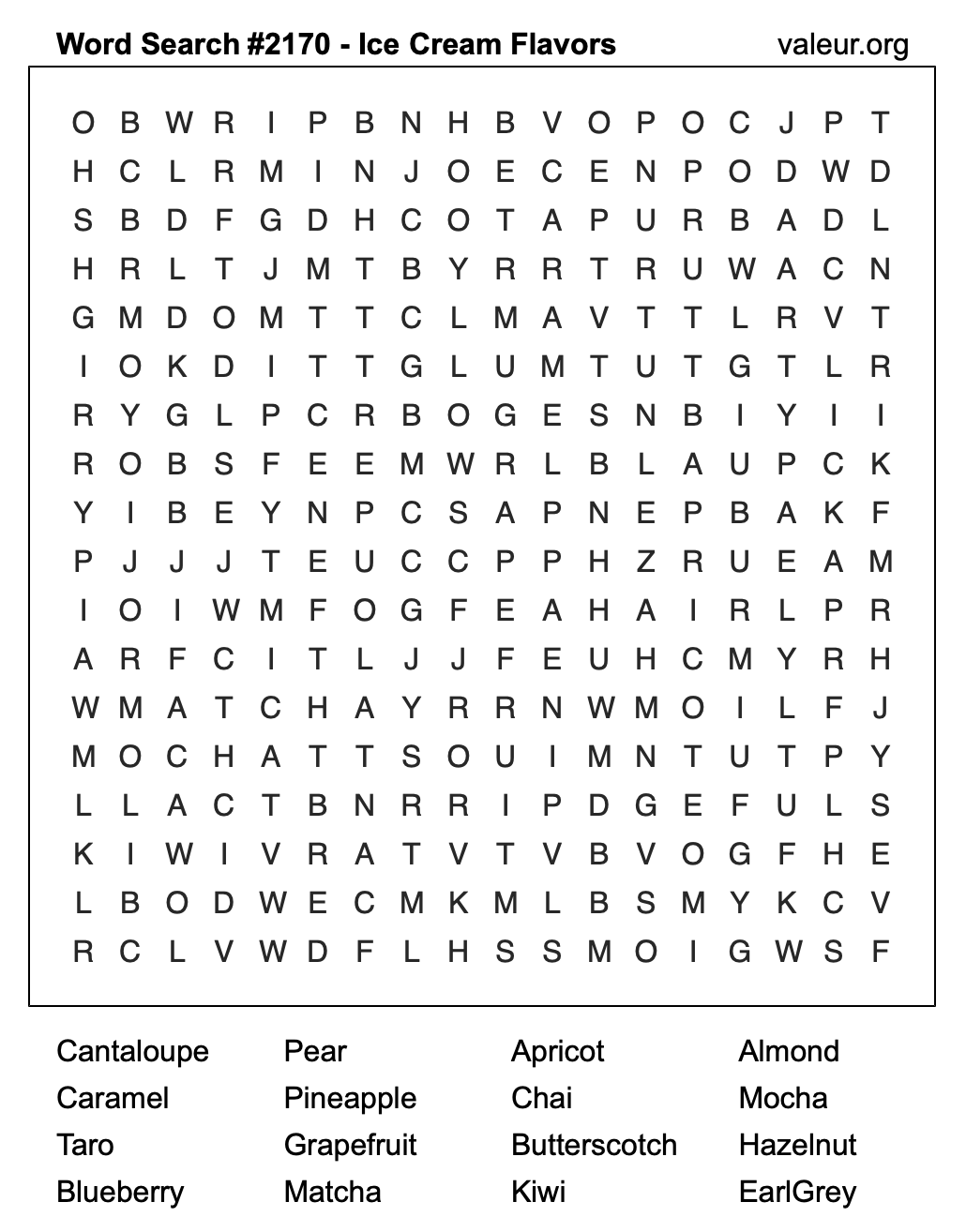 Word Search Puzzle with Ice Cream Flavors #2170