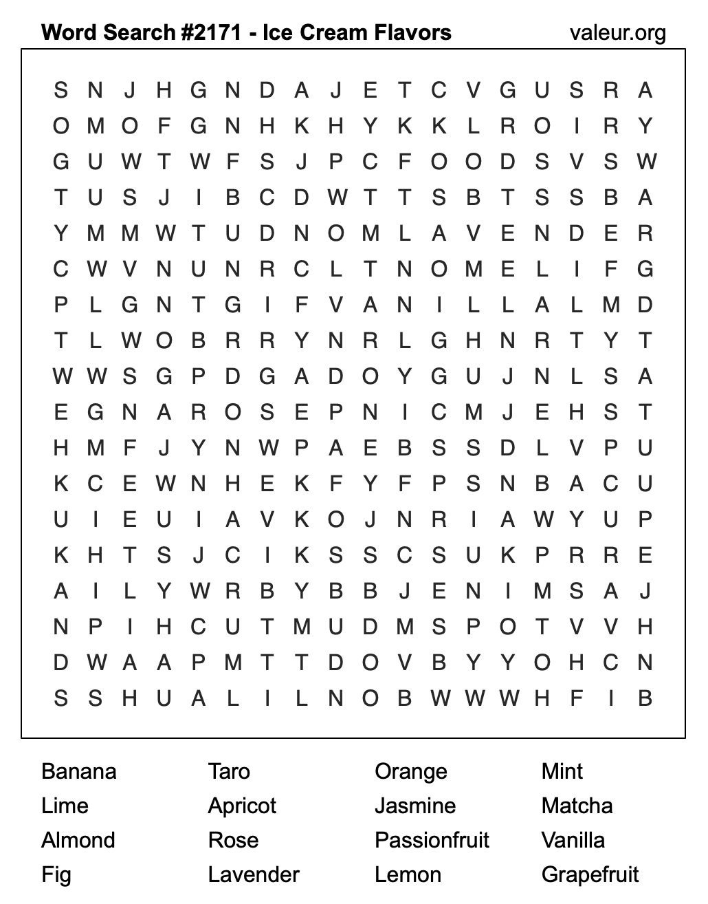 Word Search Puzzle with Ice Cream Flavors #2171