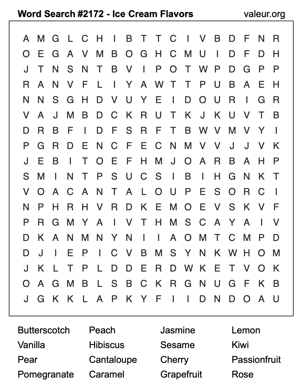 Word Search Puzzle with Ice Cream Flavors #2172