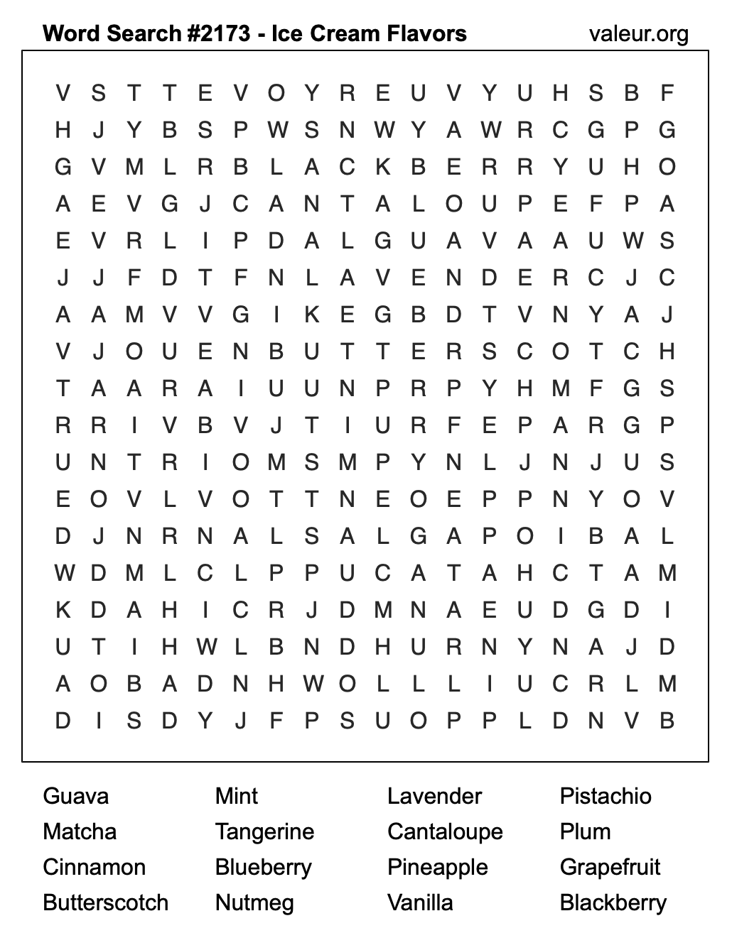 Word Search Puzzle with Ice Cream Flavors #2173