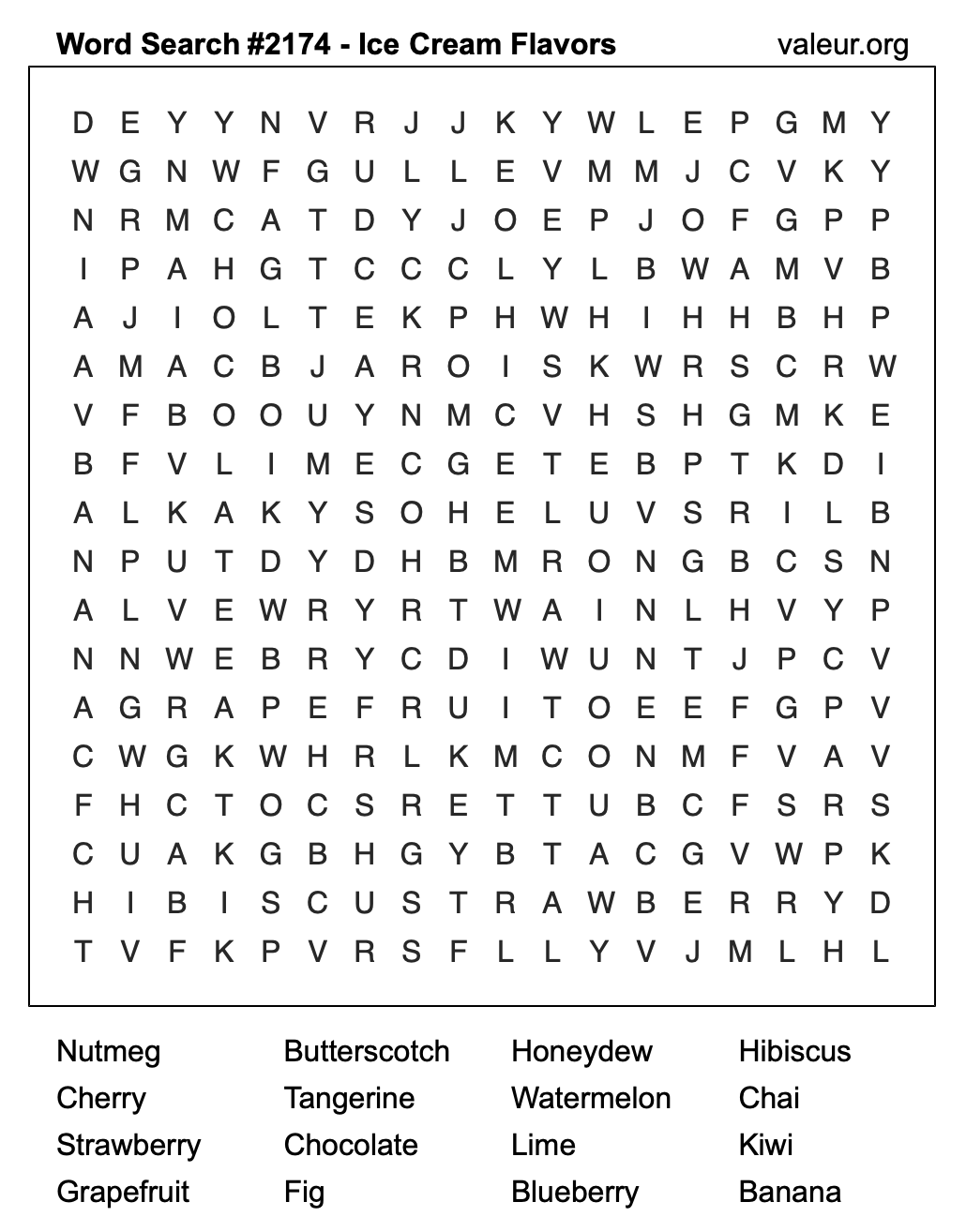 Word Search Puzzle with Ice Cream Flavors #2174