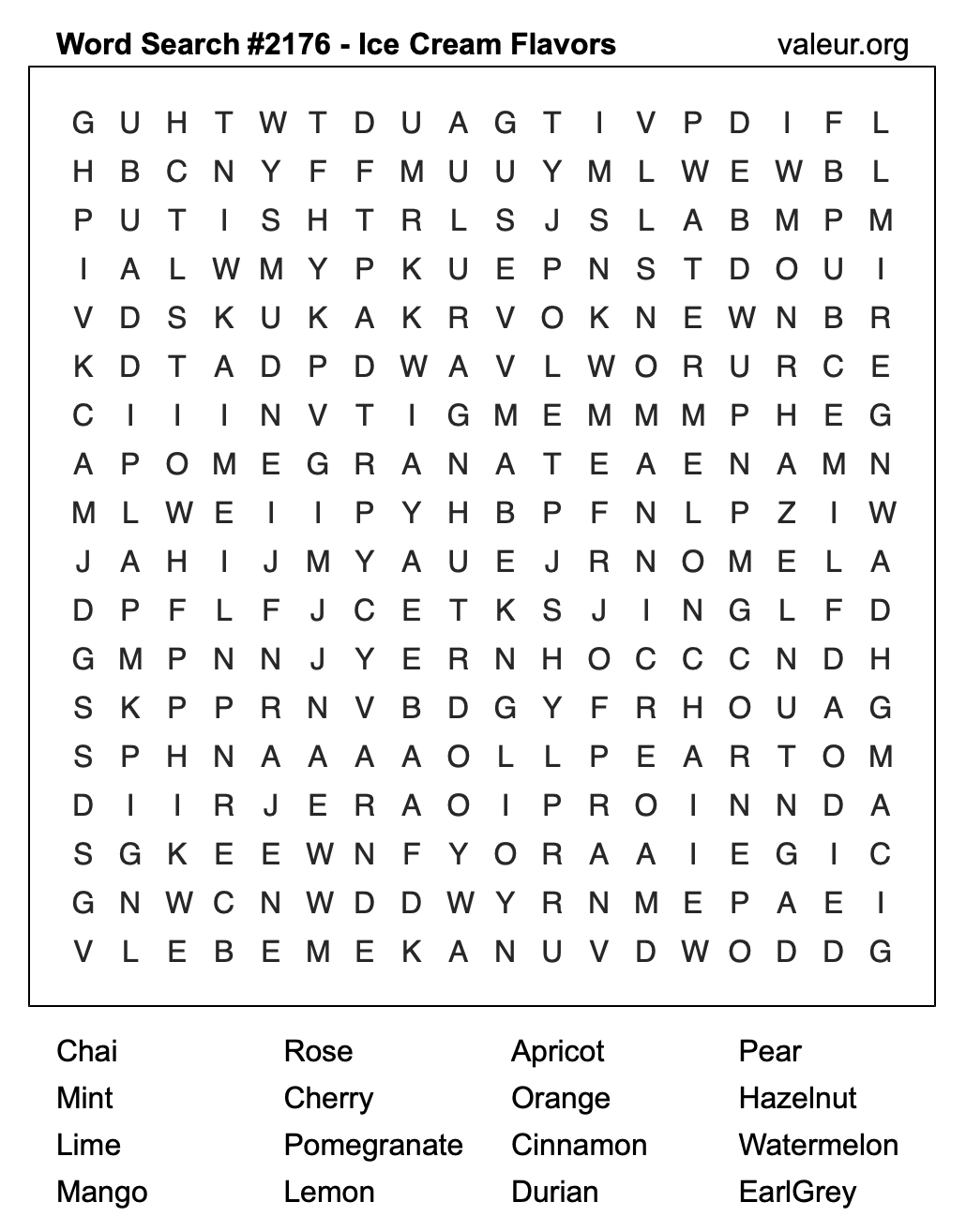 Word Search Puzzle with Ice Cream Flavors #2176