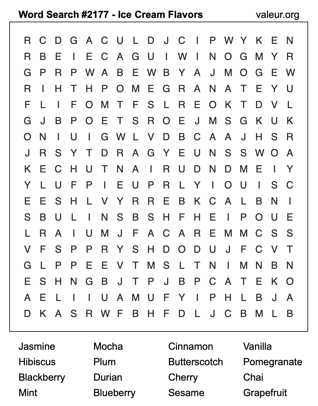 Word Search Puzzle with Ice Cream Flavors #2177