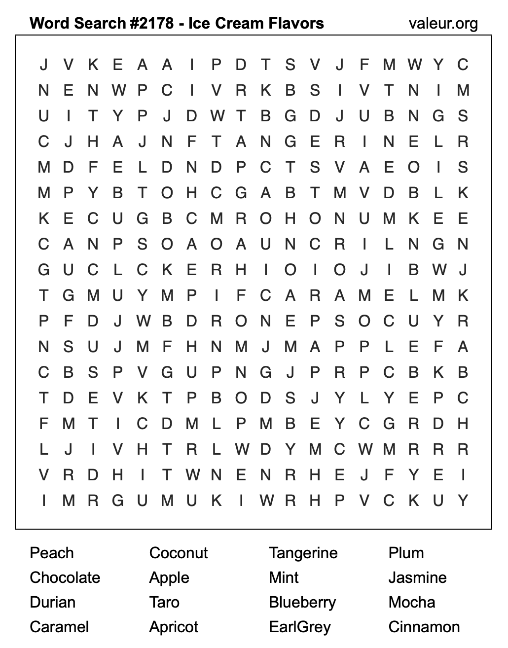 Word Search Puzzle with Ice Cream Flavors #2178