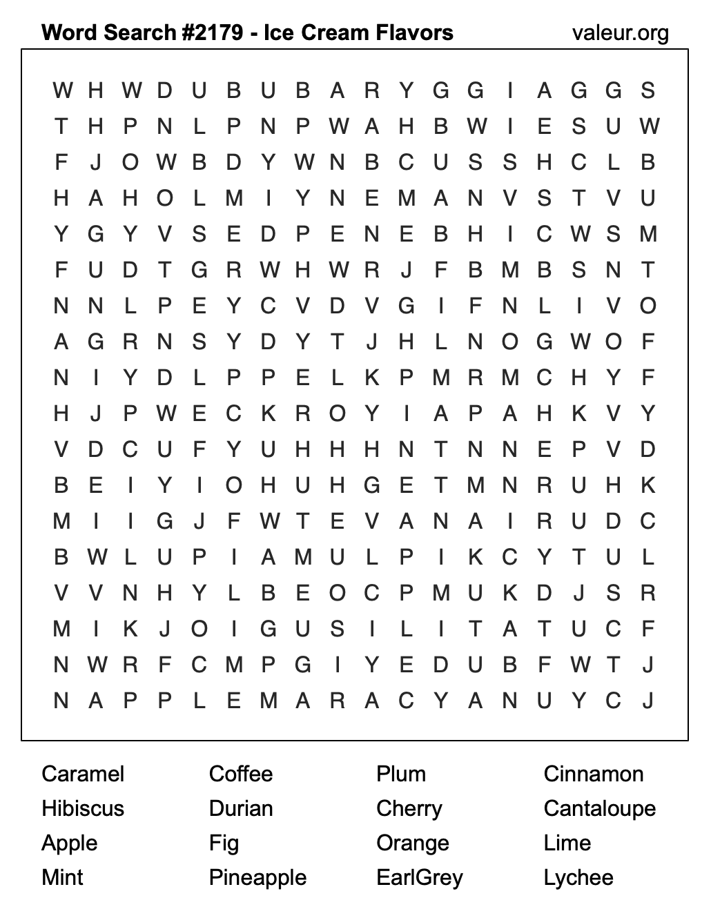 Word Search Puzzle with Ice Cream Flavors #2179