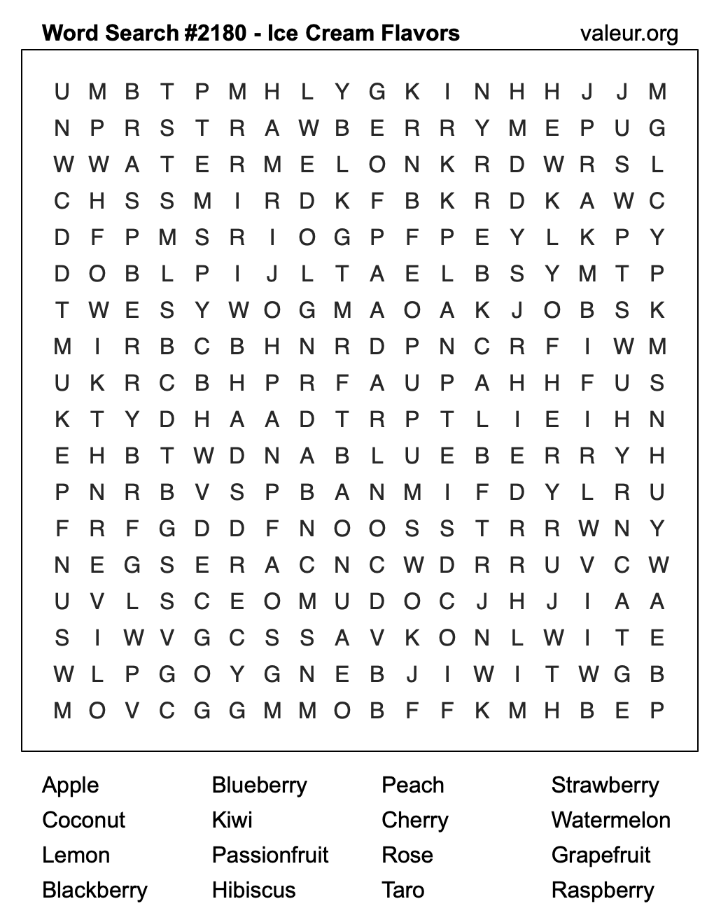 Word Search Puzzle with Ice Cream Flavors #2180