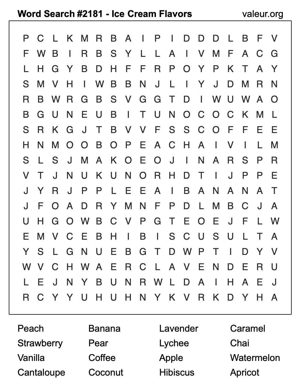 Word Search Puzzle with Ice Cream Flavors #2181