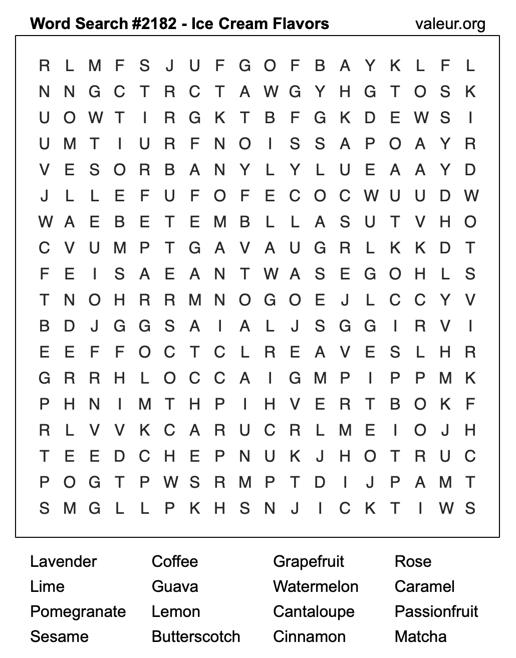 Word Search Puzzle with Ice Cream Flavors #2182