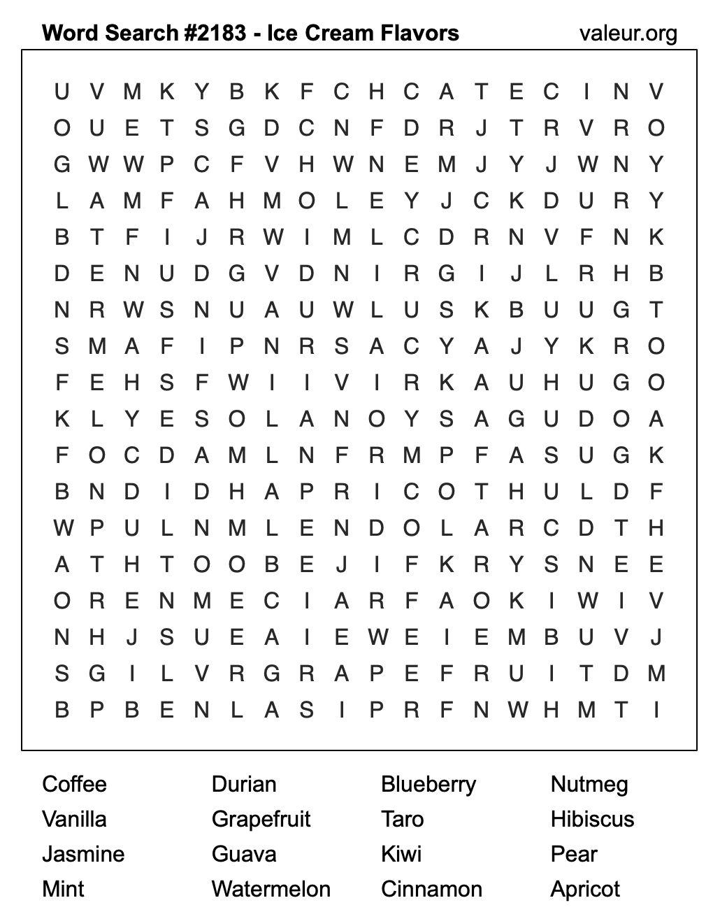 Word Search Puzzle with Ice Cream Flavors #2183