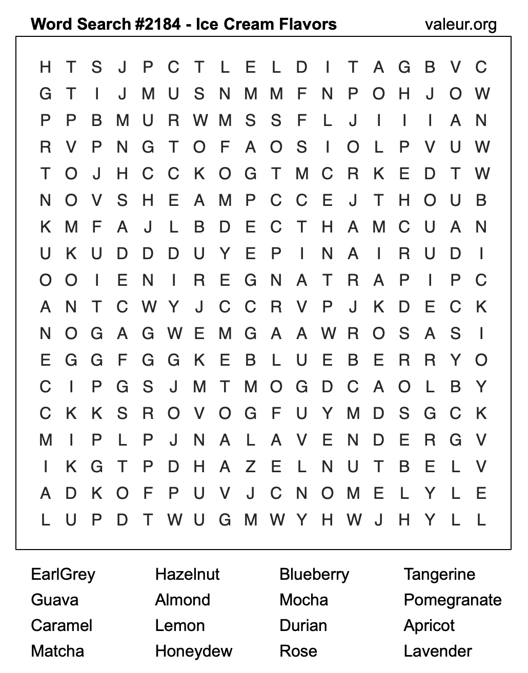 Word Search Puzzle with Ice Cream Flavors #2184