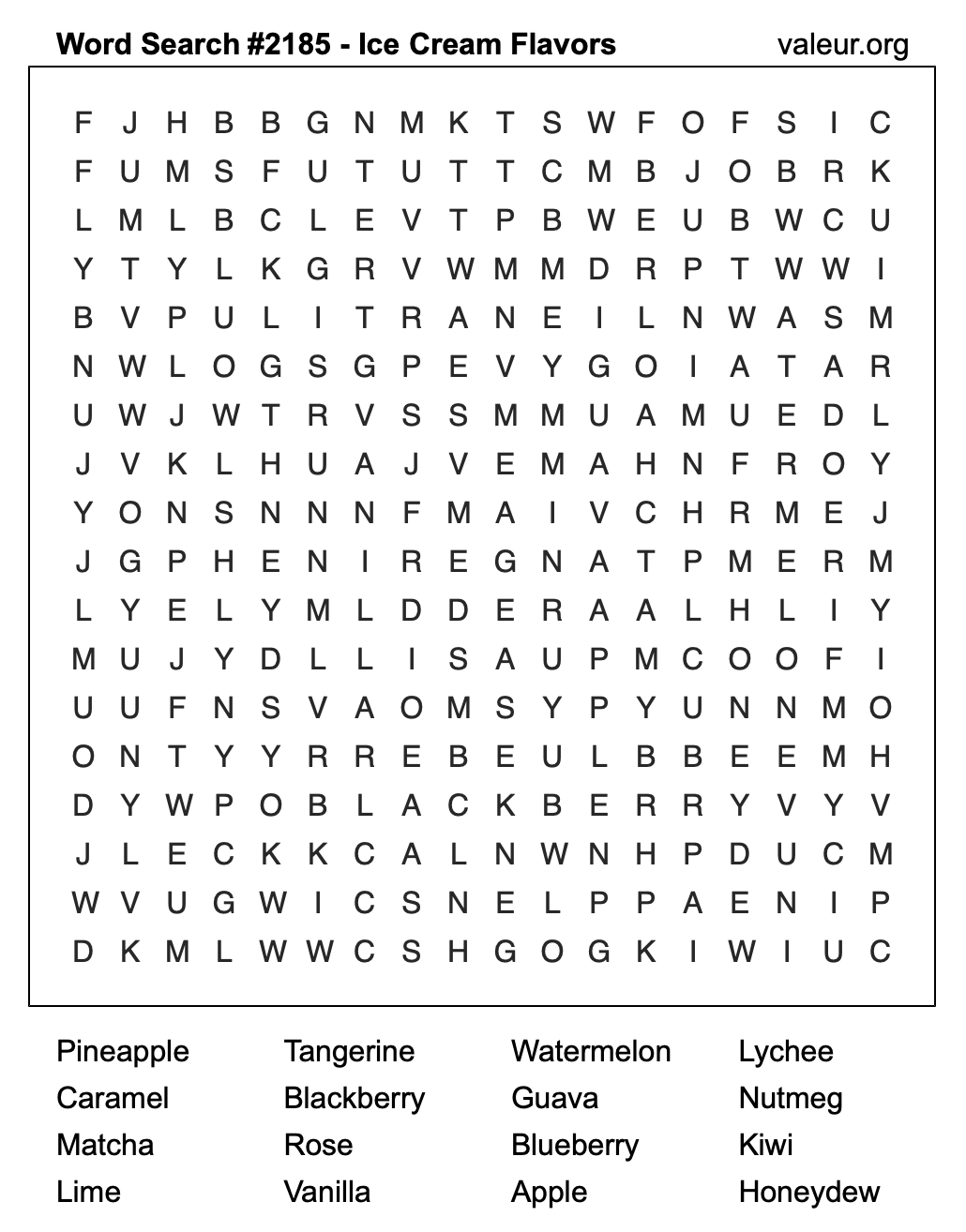 Word Search Puzzle with Ice Cream Flavors #2185