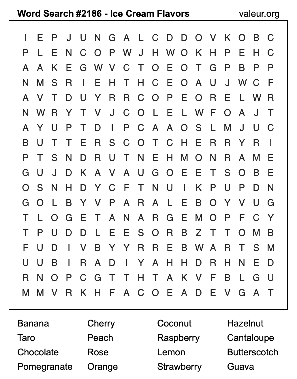 Word Search Puzzle with Ice Cream Flavors #2186