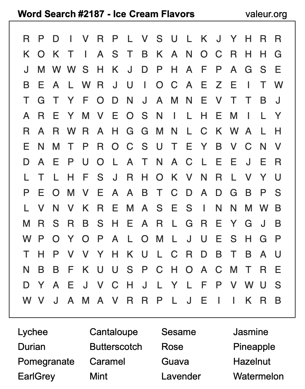 Word Search Puzzle with Ice Cream Flavors #2187