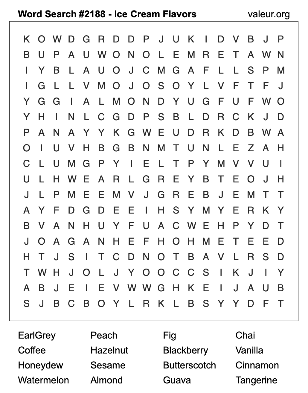 Word Search Puzzle with Ice Cream Flavors #2188