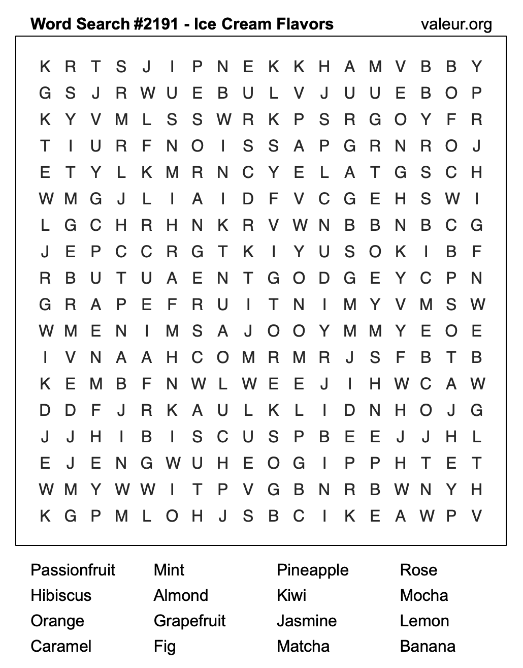 Word Search Puzzle with Ice Cream Flavors #2191