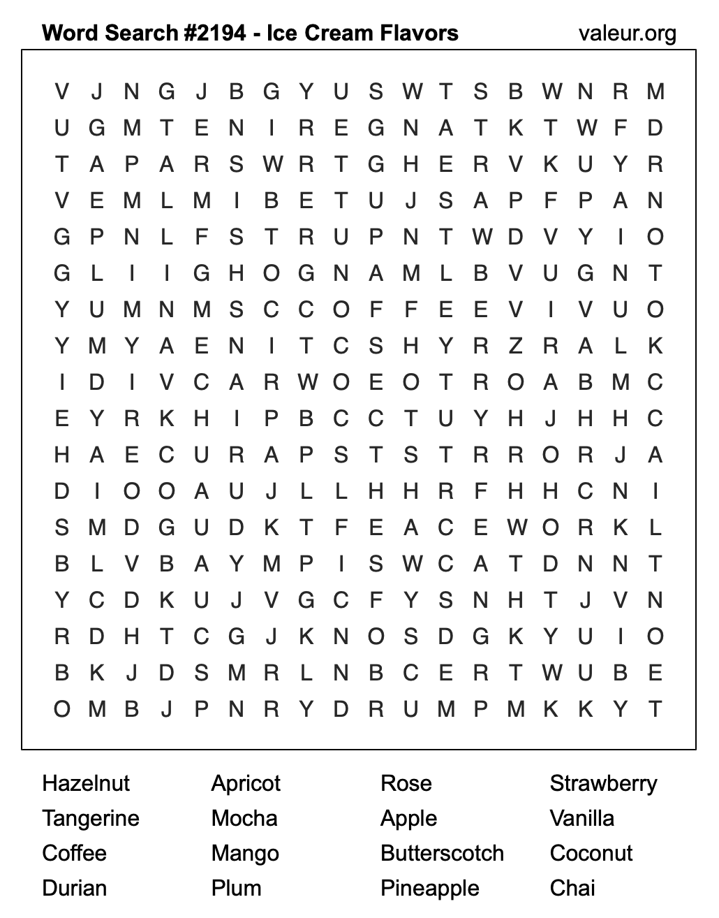 Word Search Puzzle with Ice Cream Flavors #2194