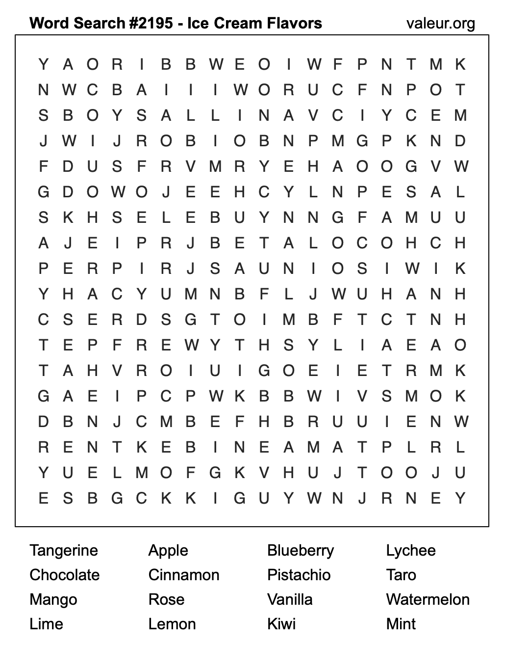 Word Search Puzzle with Ice Cream Flavors #2195