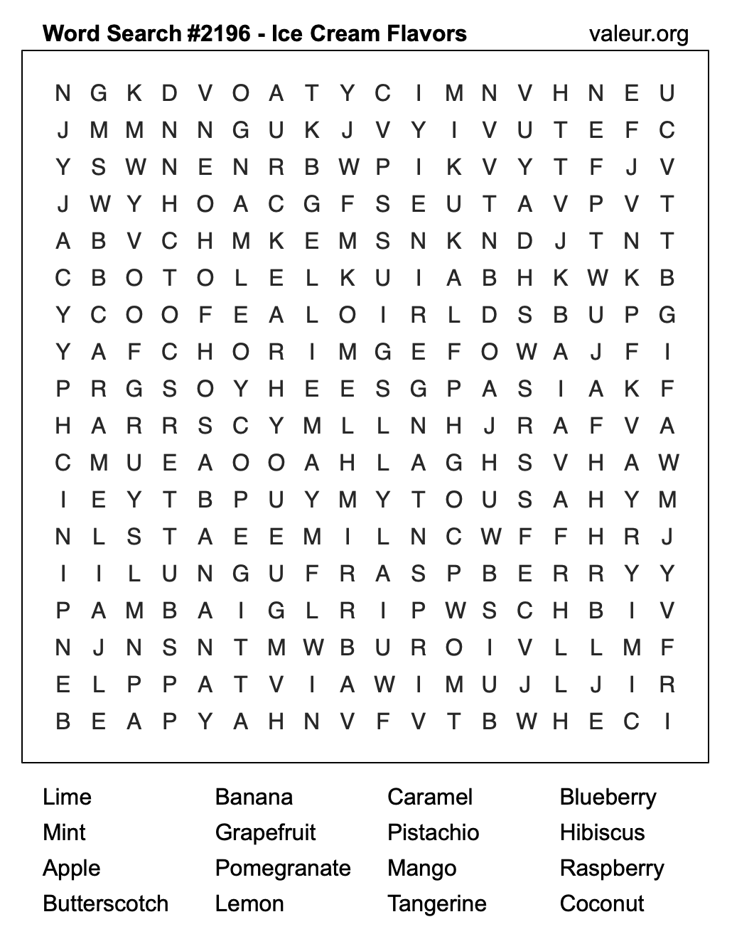 Word Search Puzzle with Ice Cream Flavors #2196