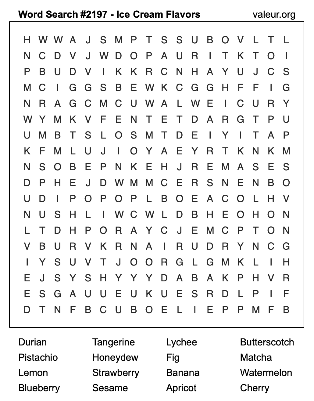 Word Search Puzzle with Ice Cream Flavors #2197