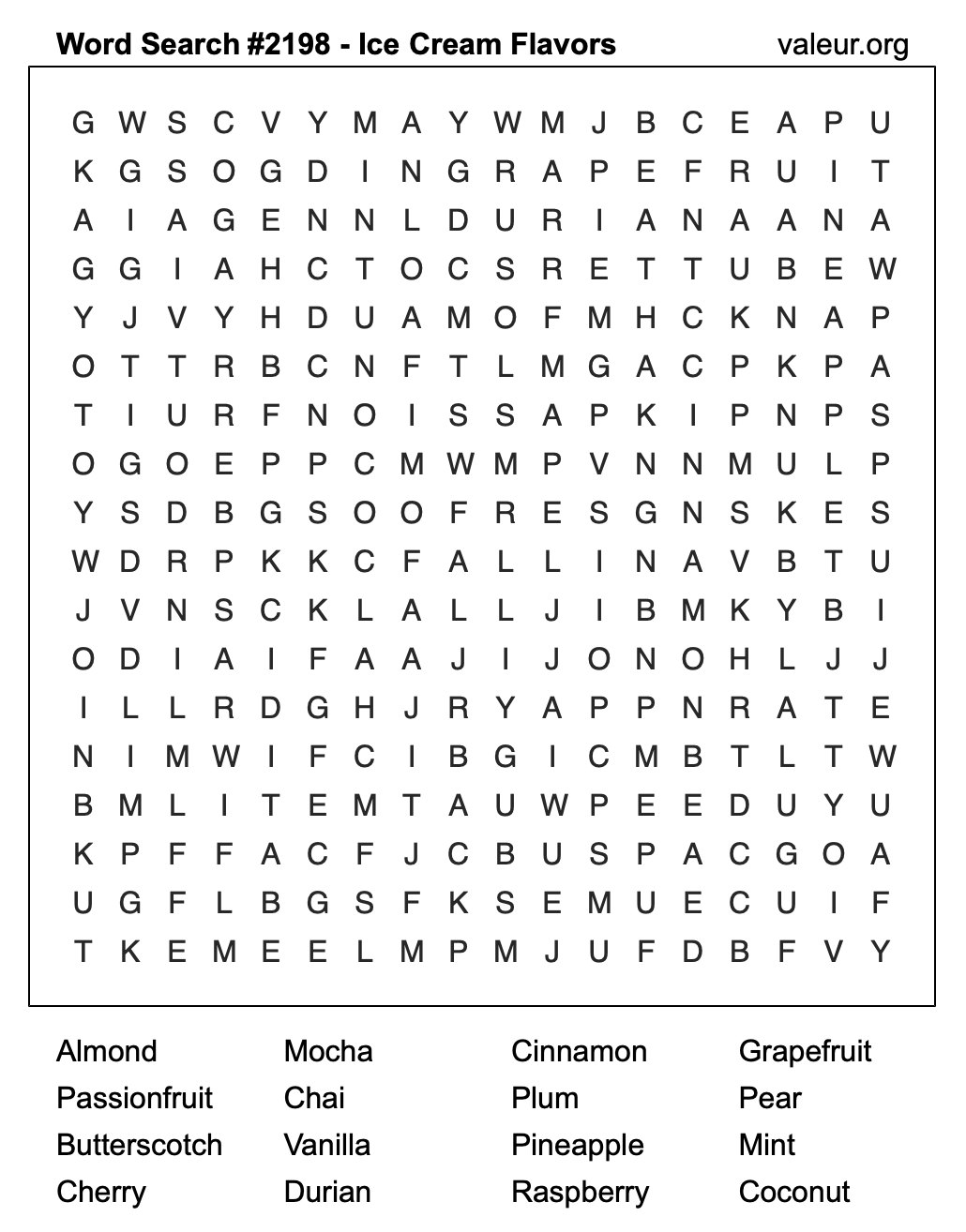 Word Search Puzzle with Ice Cream Flavors #2198