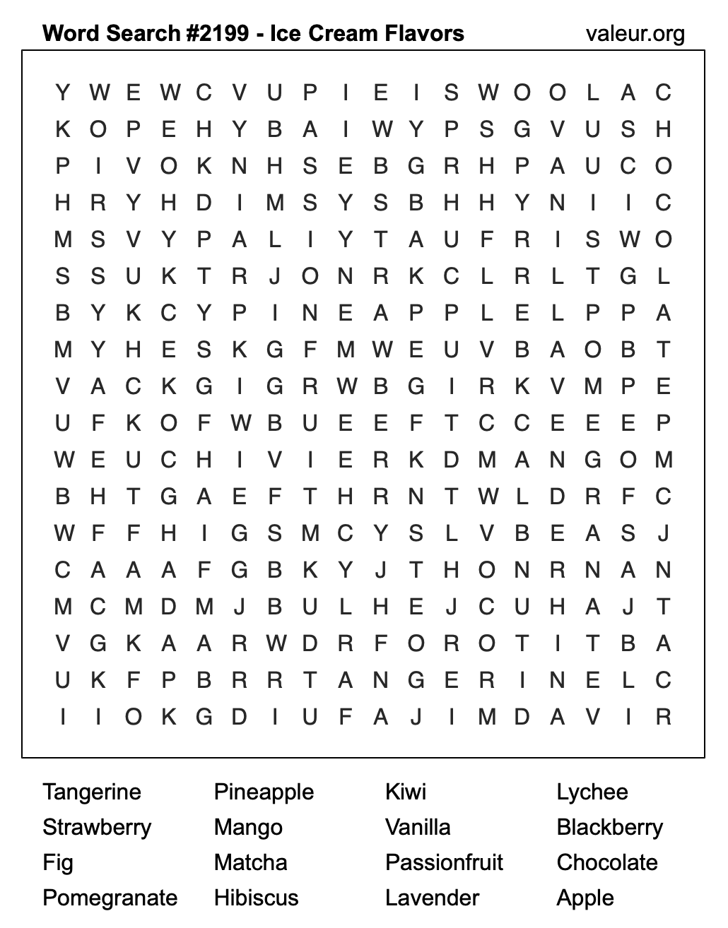 Word Search Puzzle with Ice Cream Flavors #2199