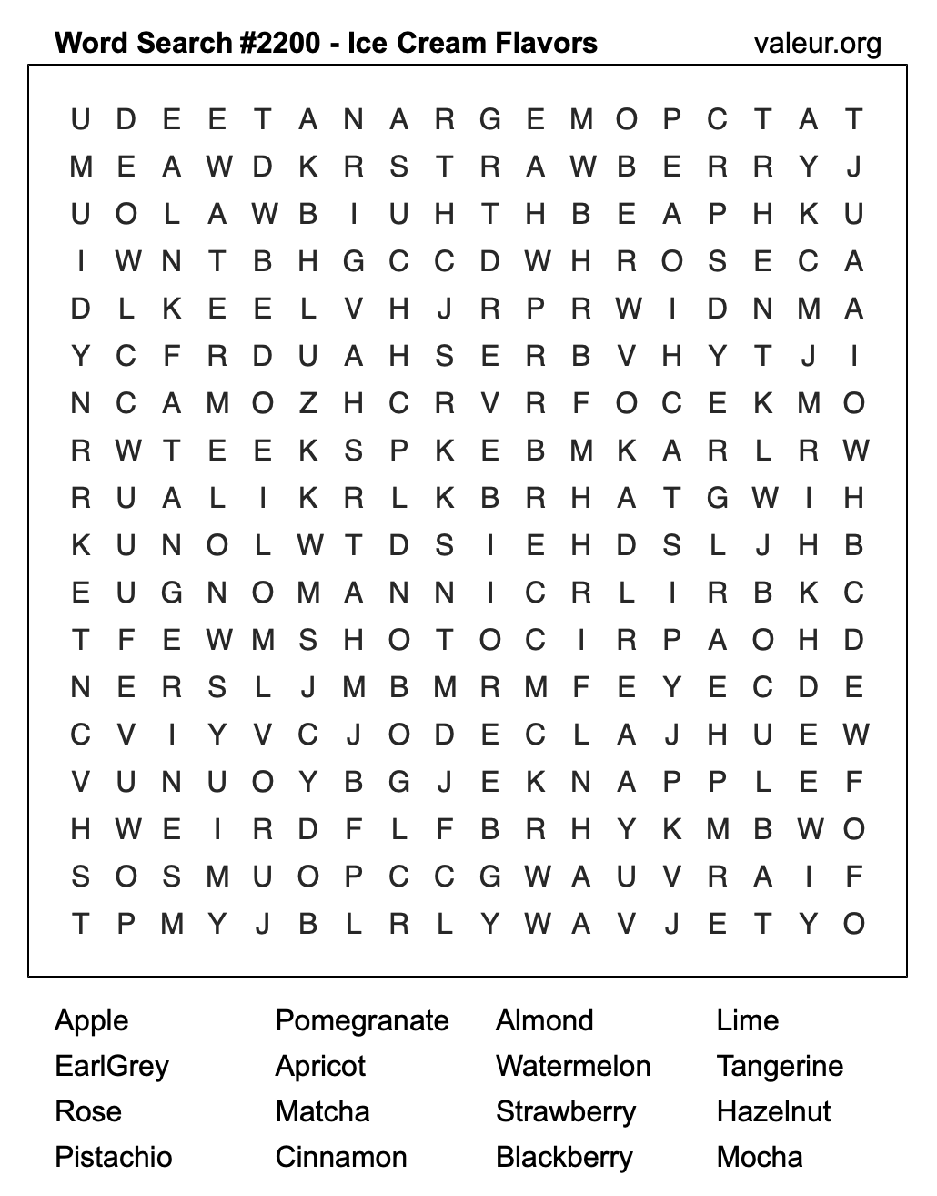 Word Search Puzzle with Ice Cream Flavors #2200