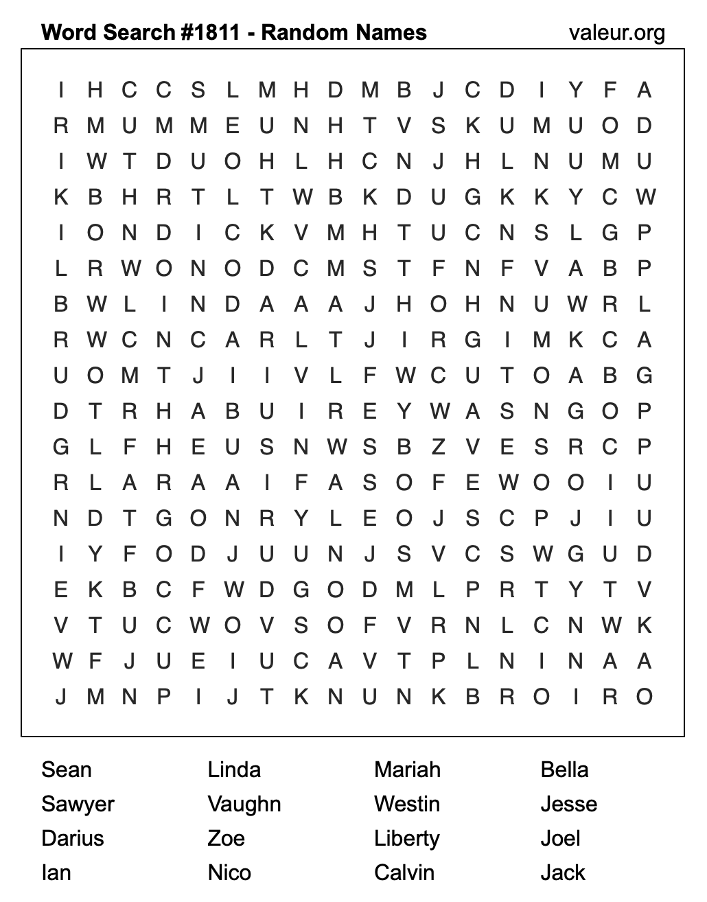 Word Search Puzzle with names #1811