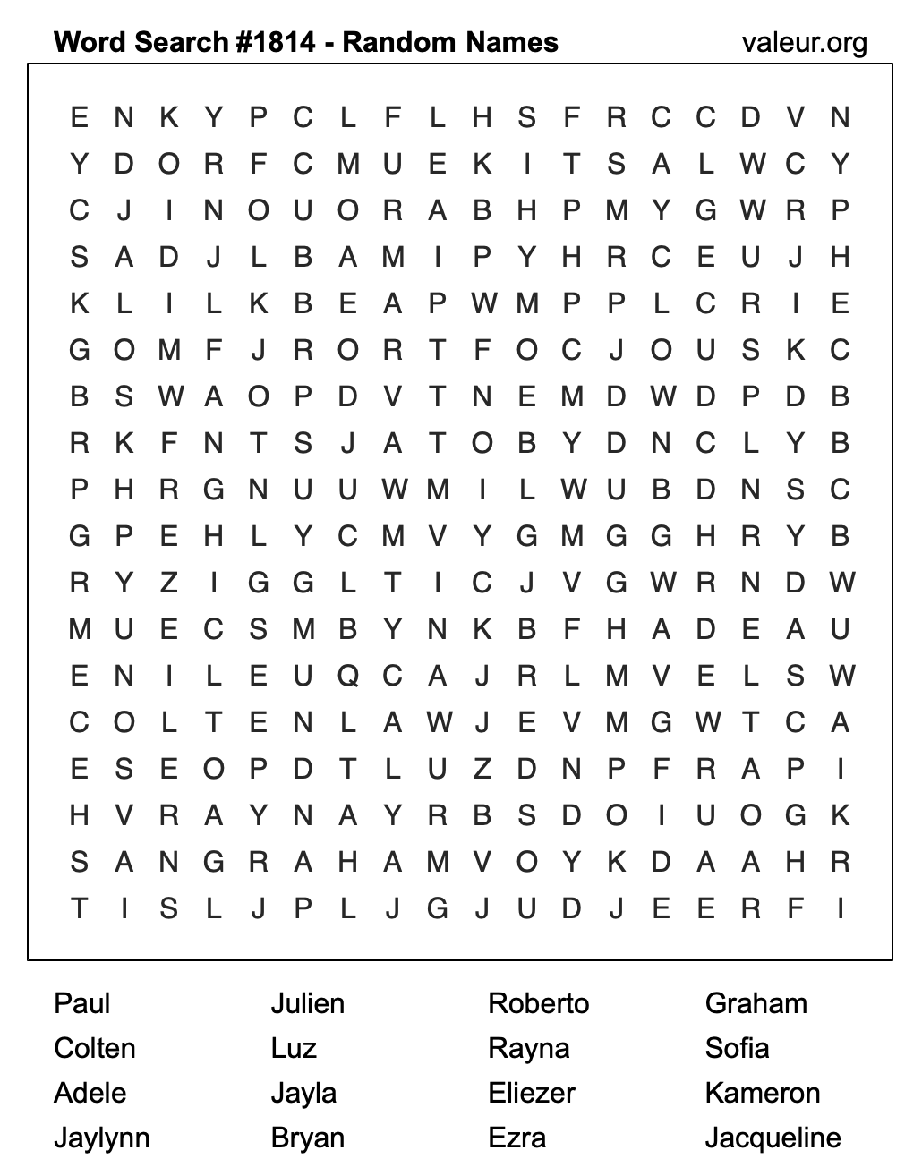 Word Search Puzzle with names #1814