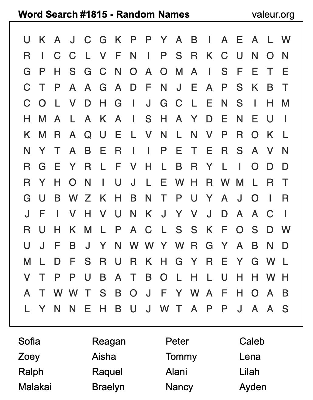 Word Search Puzzle with names #1815