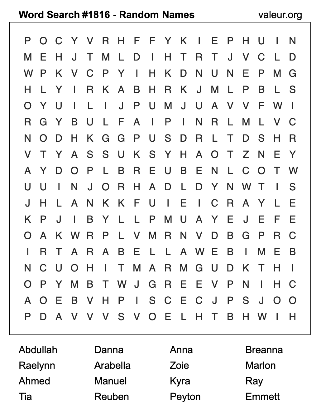 Word Search Puzzle with names #1816