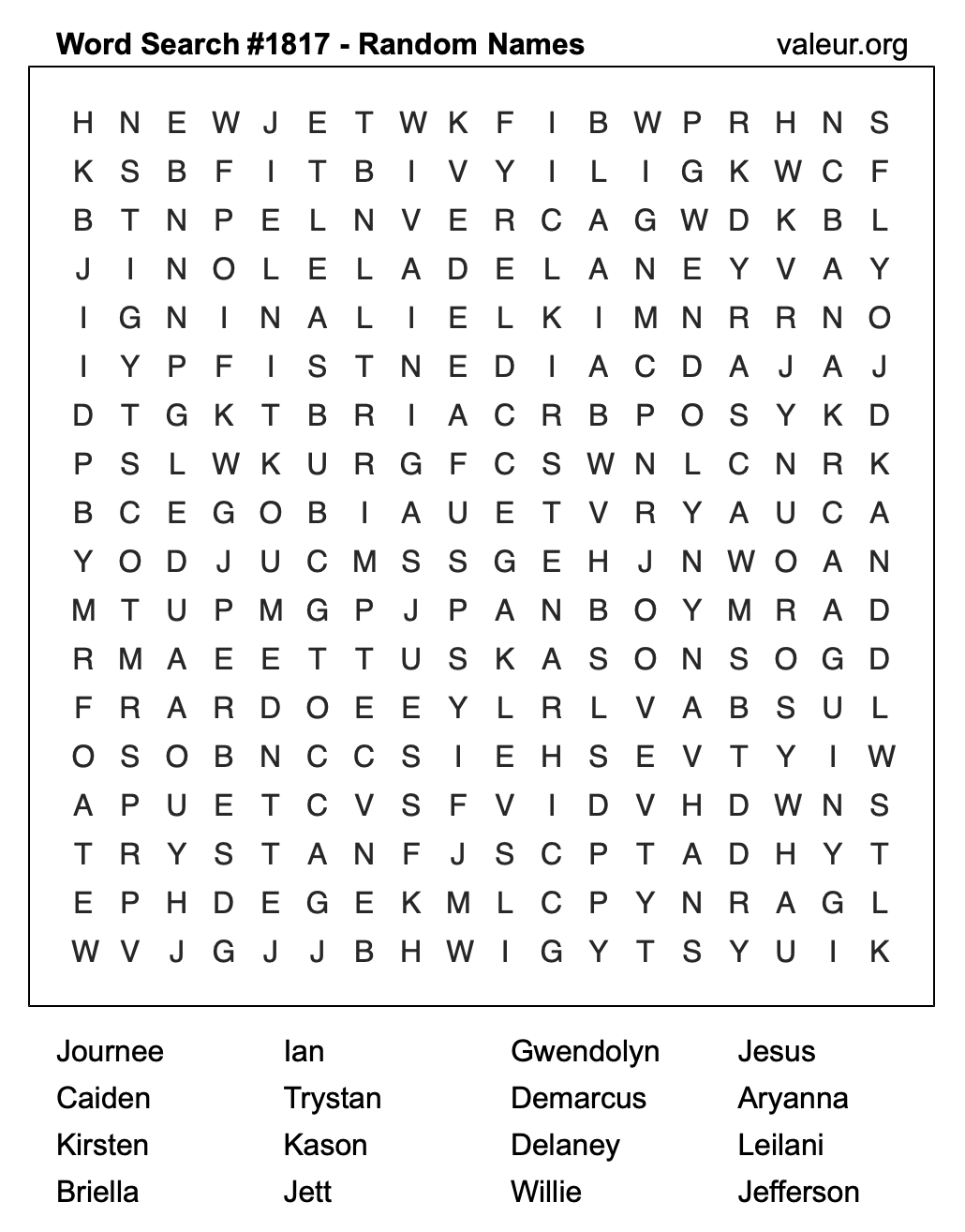 Word Search Puzzle with names #1817