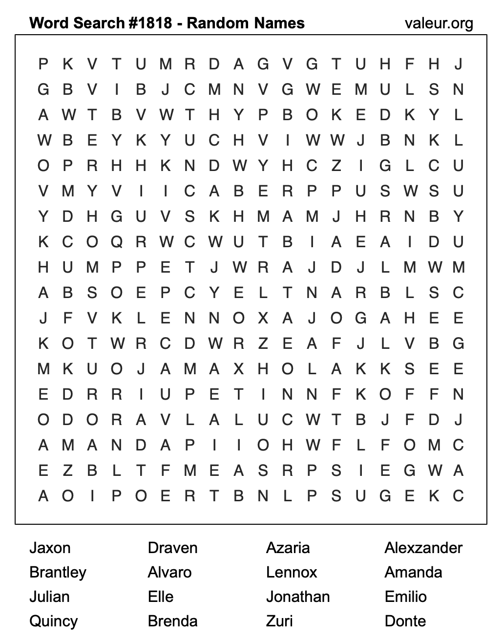 Word Search Puzzle with names #1818