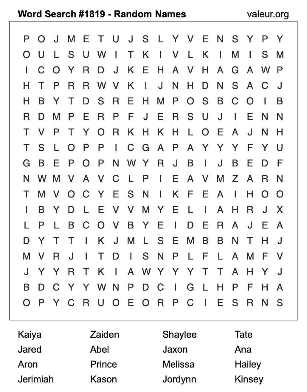 Word Search Puzzle with names #1819