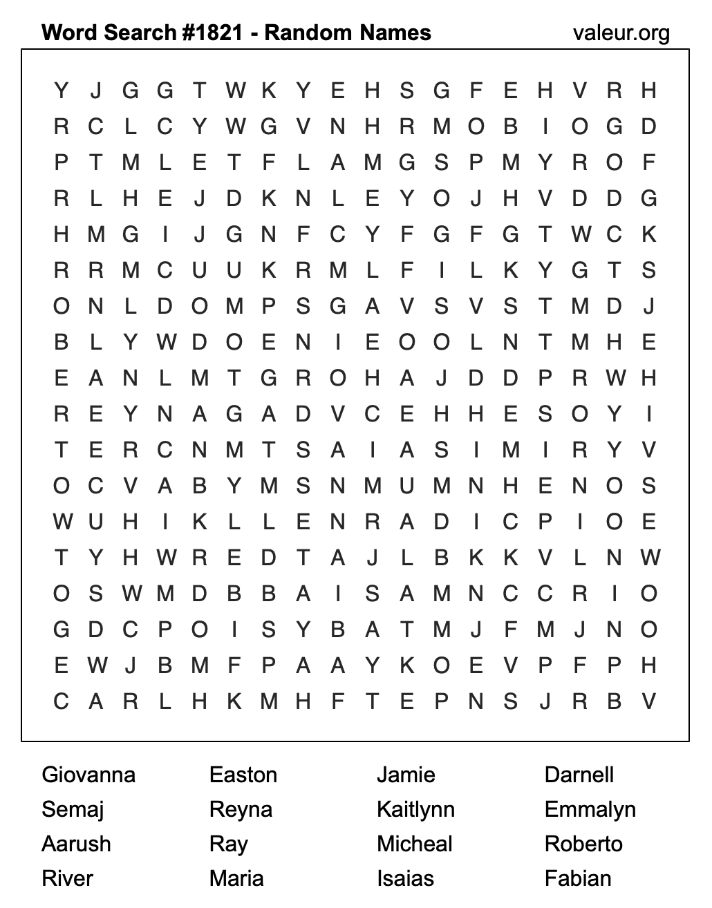Word Search Puzzle with names #1821 Word Search Puzzle with names #1821