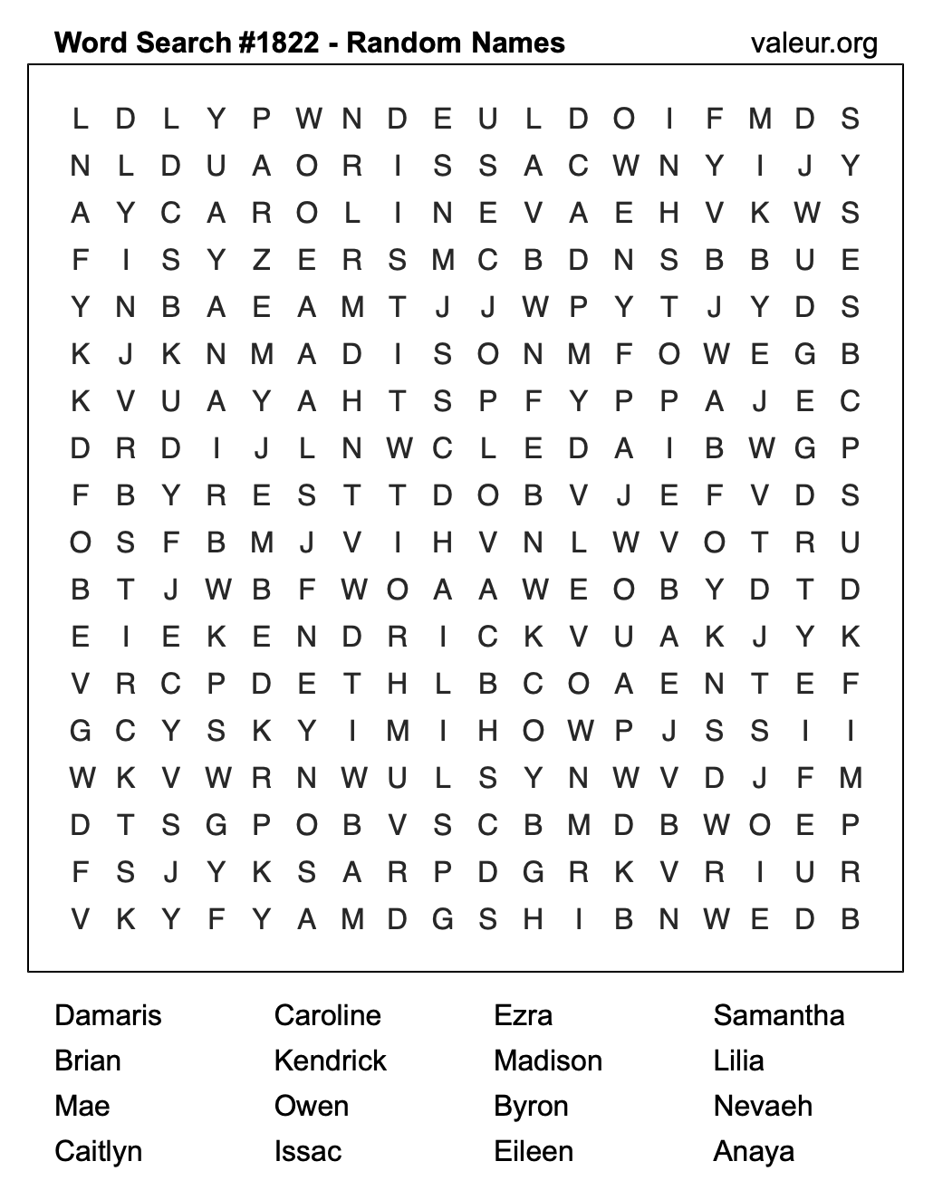 Word Search Puzzle with names #1822 Word Search Puzzle with names #1822