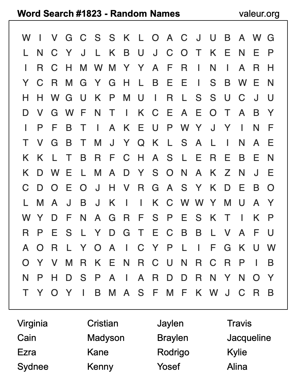 Word Search Puzzle with names #1823 Word Search Puzzle with names #1823