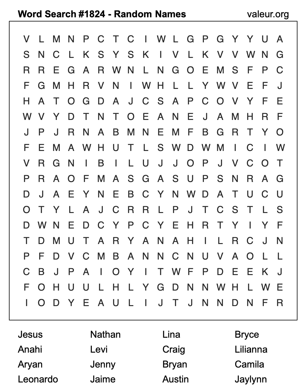 Word Search Puzzle with names #1824 Word Search Puzzle with names #1824