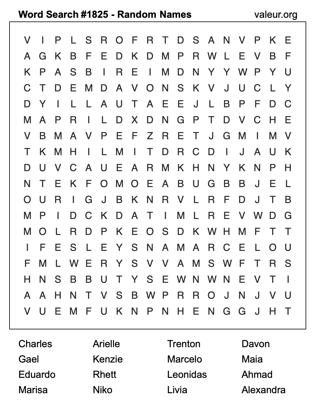 Word Search Puzzle with names #1825 Word Search Puzzle with names #1825