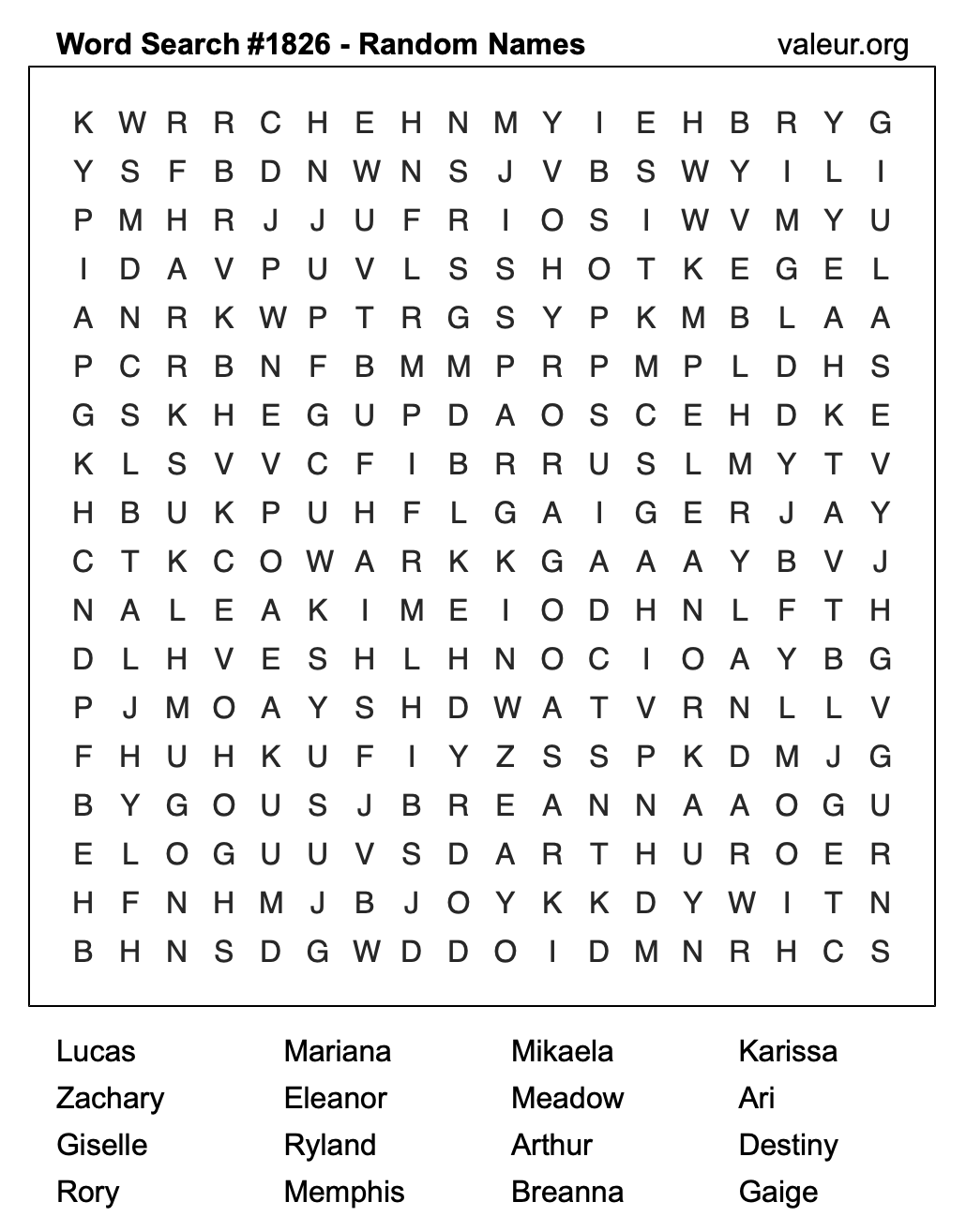 Word Search Puzzle with names #1826 Word Search Puzzle with names #1826