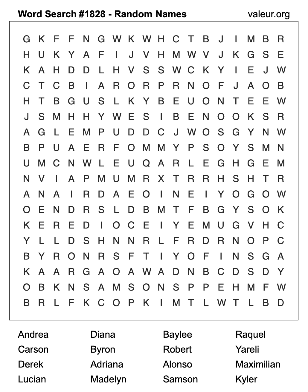 Word Search Puzzle with names #1828 Word Search Puzzle with names #1828
