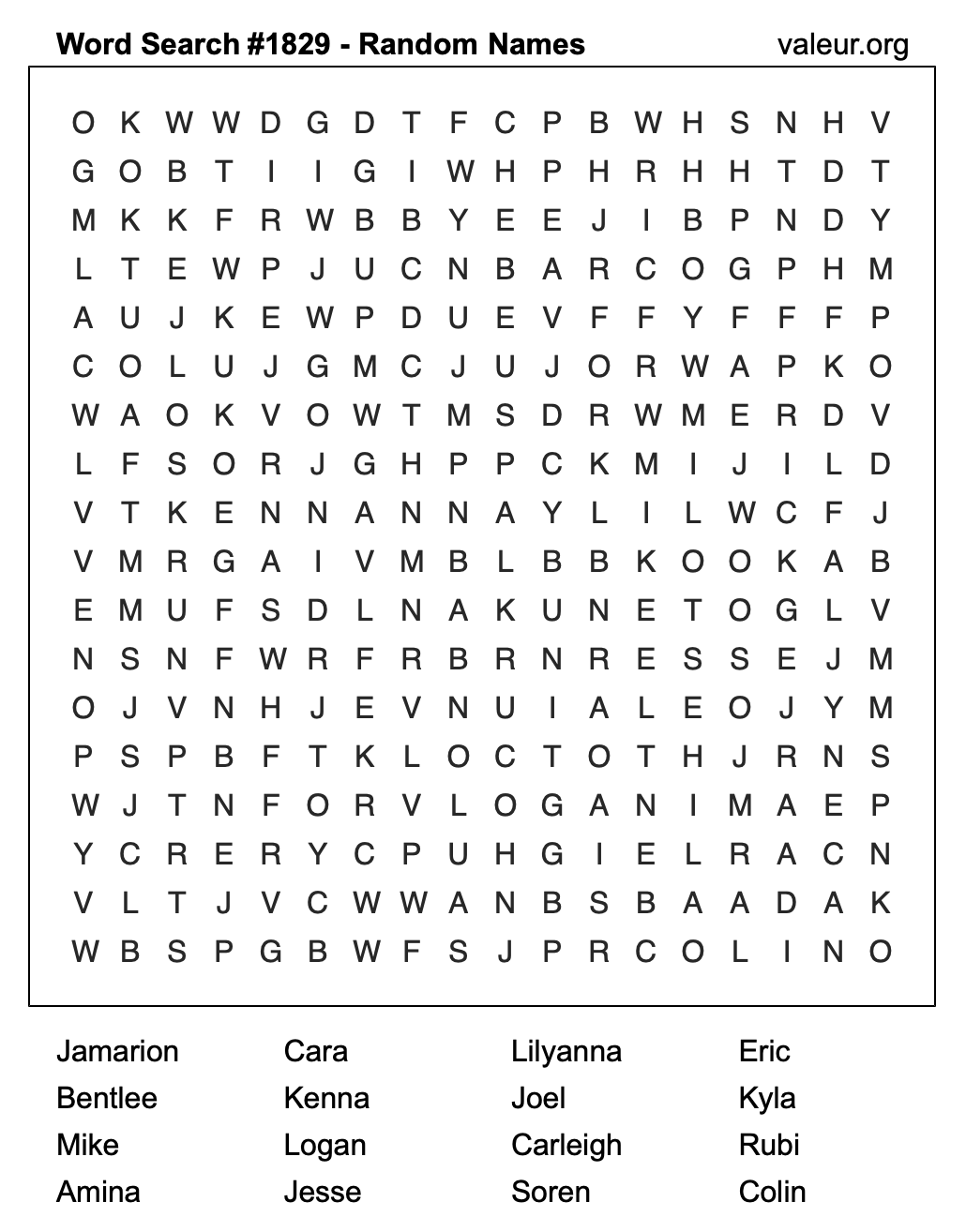 Word Search Puzzle with names #1829 Word Search Puzzle with names #1829