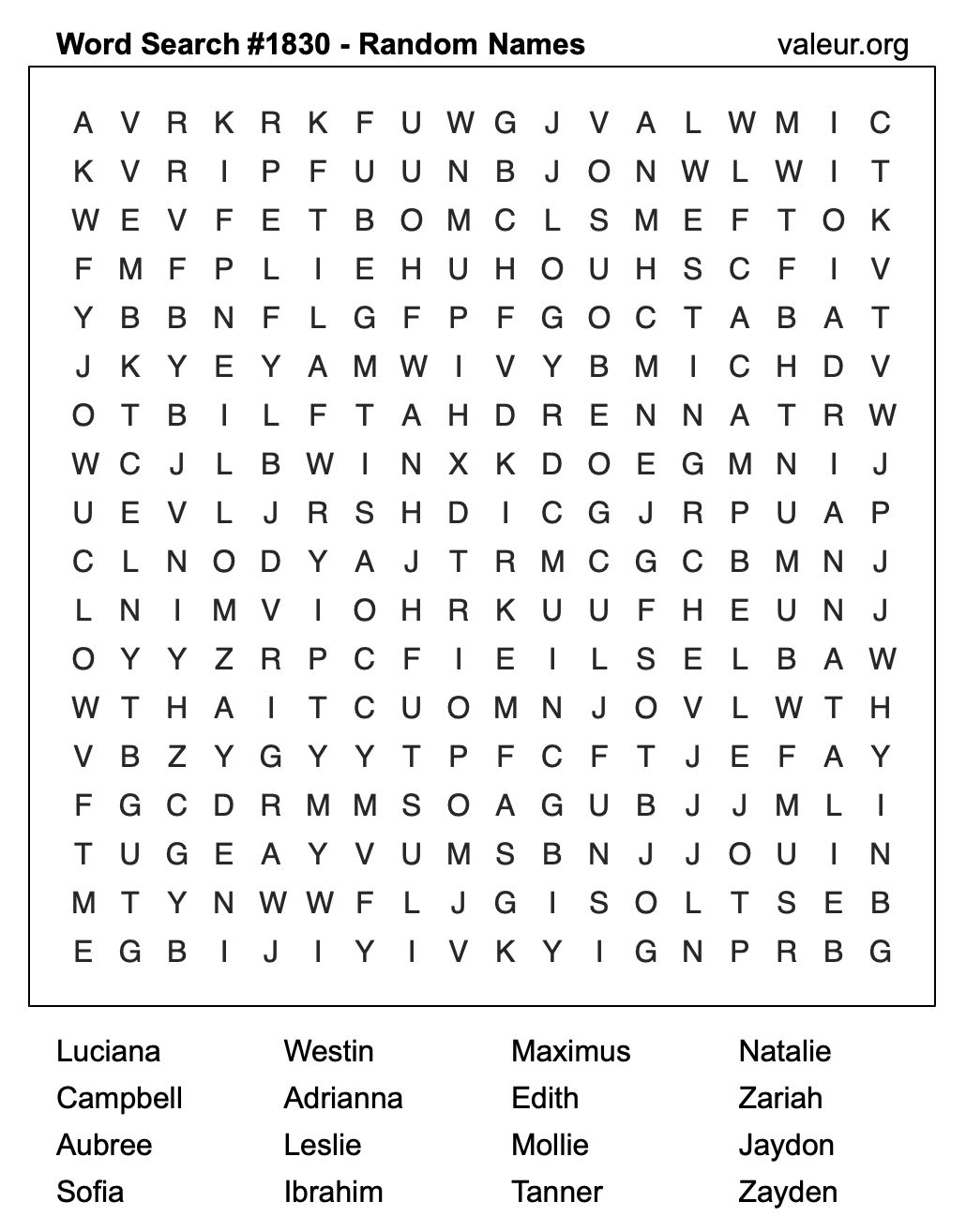 Word Search Puzzle with names #1830 Word Search Puzzle with names #1830