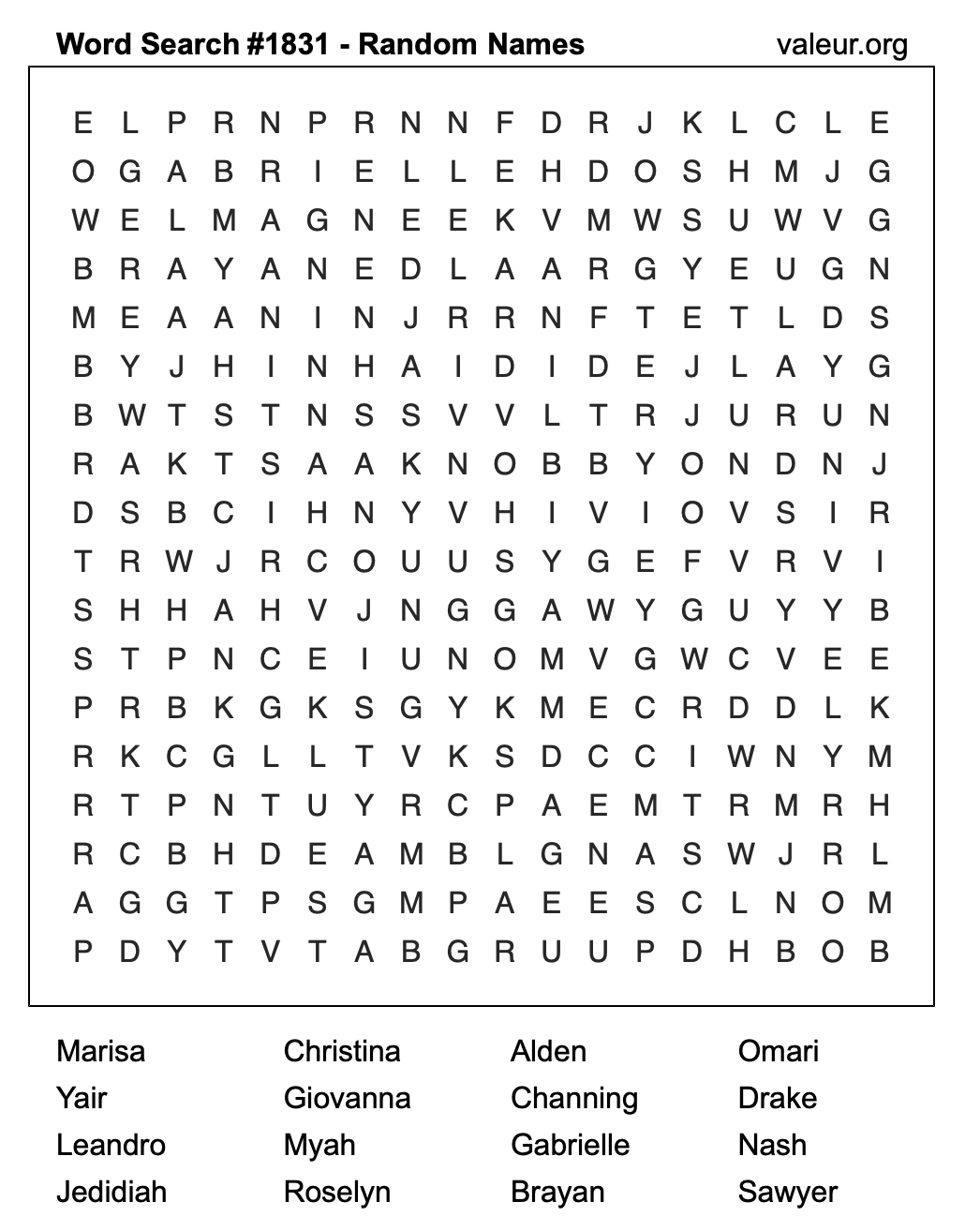 Word Search Puzzle with names #1831 Word Search Puzzle with names #1831